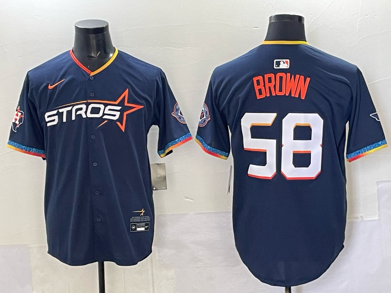 Men 2025 Houston Astros #58 Brown blue Nike MLB Jersey style 0014